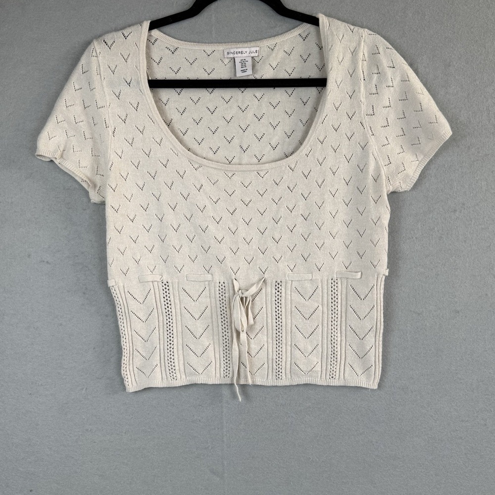 Sincerely Jules Ivory Cream Top With Tie Detail Sz XL Y2K Preppy‎ Feminine